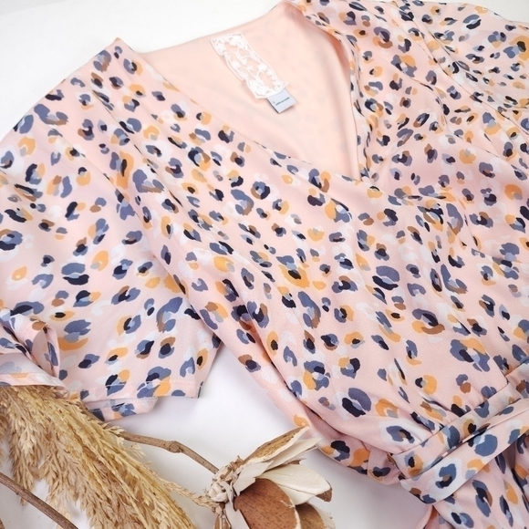 Sadie & Sage Pastel Peach Wrap Lined Dress Sz L - Picture 6 of 13